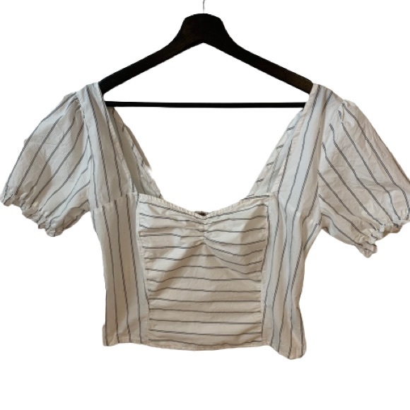 Free People Rose Garden Puff Sleeve Crop Top Black and White - Picture 2 of 5